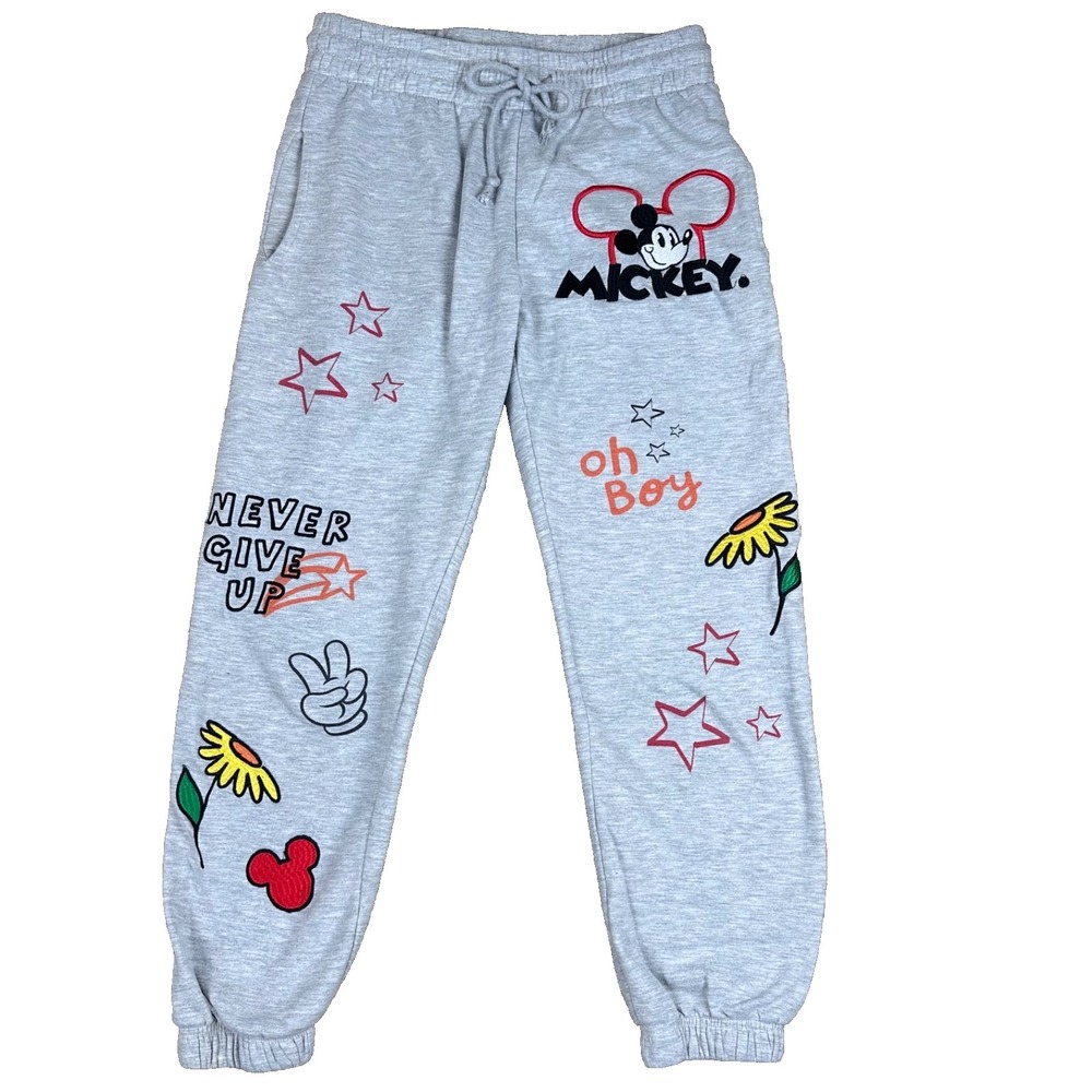 Disney Mickey Mouse Daisies Women's Embroidery grey Sweats Joggers M (7/9)